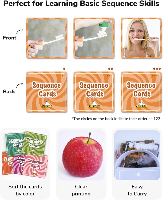 CHEFAN Sequencing Cards, Sequence Game for Kids, Daily Routine for Speech Therapy, Sentence Building for Autism, Special Education, Preschool, Classroom - Image 4