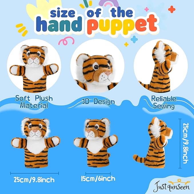 Hand Puppet Realistic Plush Wild Cat Toy Preschool Education Classroom Supplies Stuffed Large Safari Animal Interactive Role Play Tiger Puppet