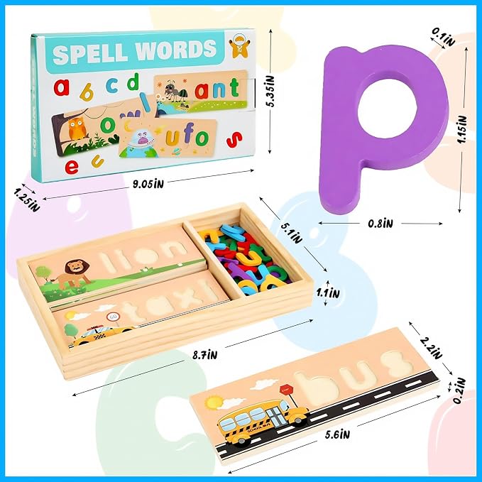 Wooden See and Spell Word Game Learning Toys for Kids 3-6 Puzzle Board - Image 4