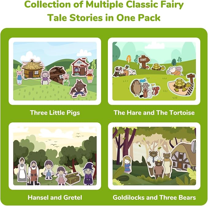 CHEFAN Felt Board Story Set, Flannel Board Stories for Toddlers Preschool, Three Little Pigs, Goldilocks and Three Bears, Hansel and Gretel, The Hare and Tortoise - Image 2