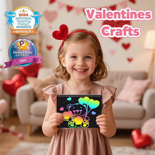 ZMLM Scratch Paper Art Craft: 2 Pack Rainbow Scratch Set for 3 4 5 6 7 8 9 10 Years Old Girls Boys Students Drawing Coloring Black Magic Art Supplies Kits Gifts School Birthday Party Toys (Valentines)