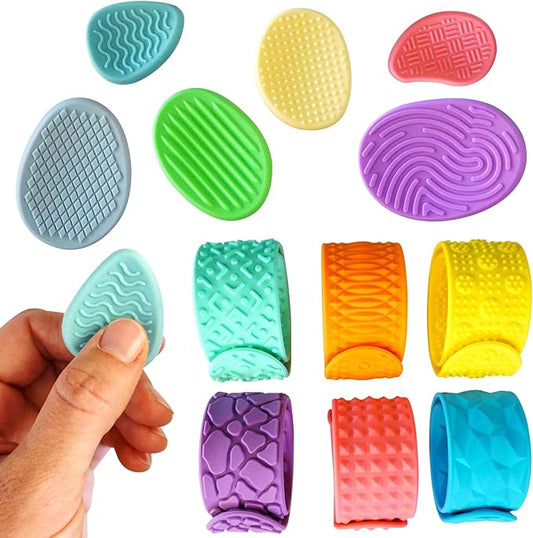 SENSORY4U Sensory Stones & Textured Slap Bracelets – 12-Pack Silicone Fidget Toys for Kids & Adults – Calming Stress Relief Set for Focus, Autism, ADHD, Classroom, Office & Travel