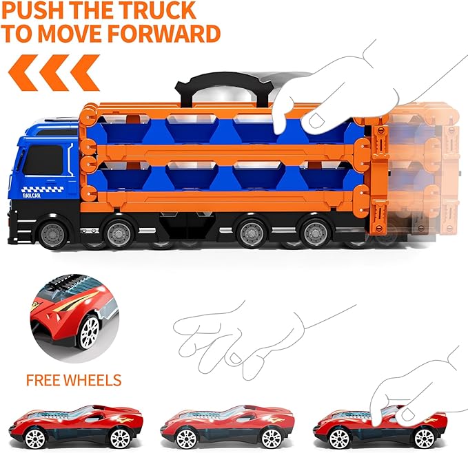 Transport Truck with 24pcs Die-Cast Cars Toys, Cars Toddler Toys Gifts for 2 3 4 5 6 7 Years Old Boys Girls