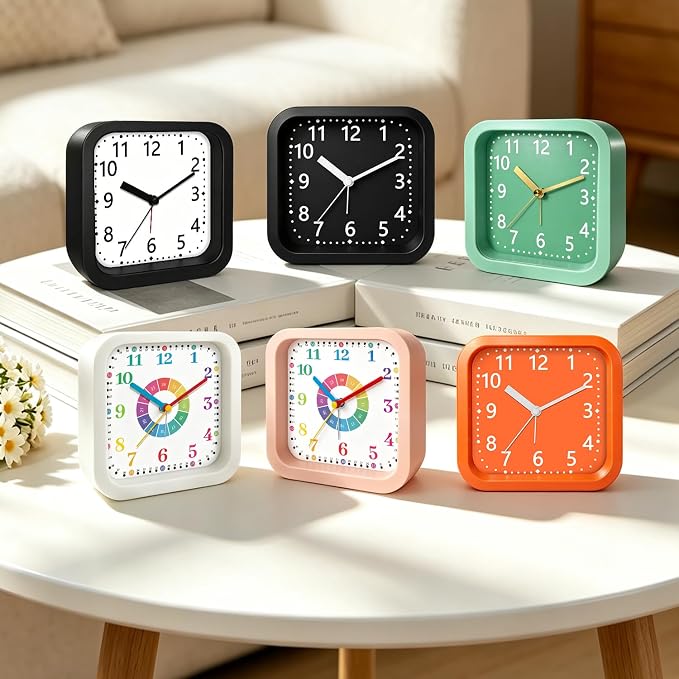 Analog Loud Alarm Clock for Heavy Sleepers, 4.5" Simple Battery Operated Alarm Clock with Modern Round Design, Silent Non-Ticking Small Bedside Clock for Bedroom Teens Seniors, College,Orange - Image 9