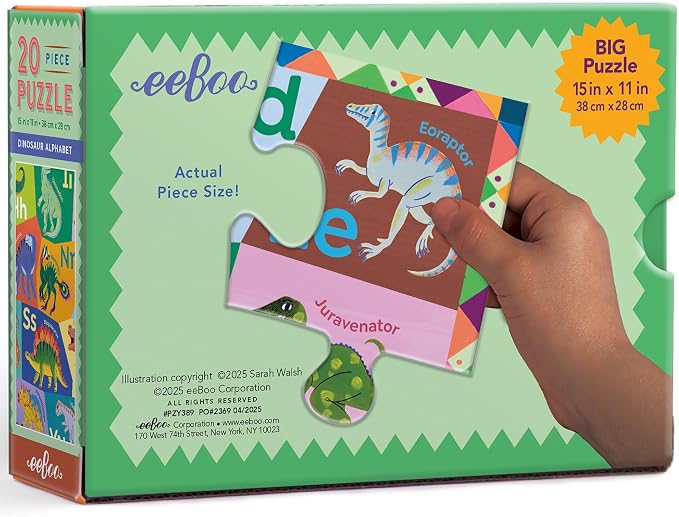 eeBoo Dinosaur Alphabet 20 Giant Piece Children's Puzzle, 15" x 11" - Image 2