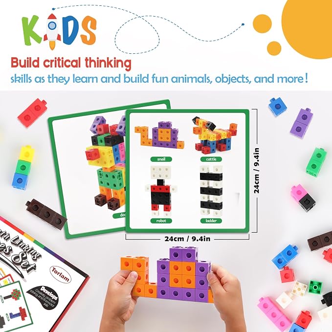 Torlam Math Cubes Math Manipulatives Activity Set, Counting Toys Snap Linking Cube for Kids Kindergarten Learning Activities - Image 4