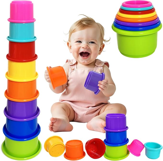 WEEJOYGAM Stacking Cups Baby Toy, 8 PCS Rainbow Nesting Cups for Babies, Montessori Stacking Toy for Toddlers 1-3, Educational Toys 6-12 Months for Color Recognition, Size Sorting and Fine Motor Skill by WEEJOYGAM