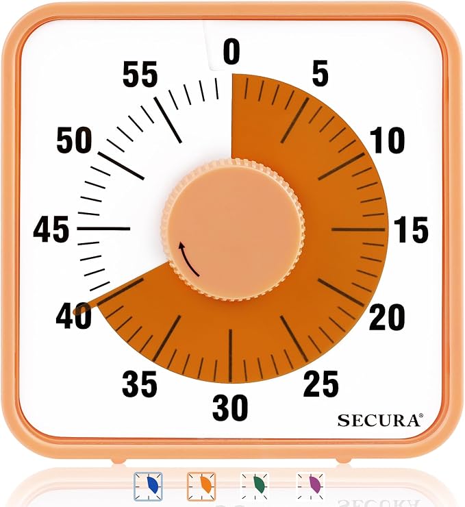 Secura 7.5 Inch Visual Timer, 60 Minute Oversize Countdown Visual Timer for Kids and Adults, Durable Mechanical Time Management Tool (Orange) by Secura