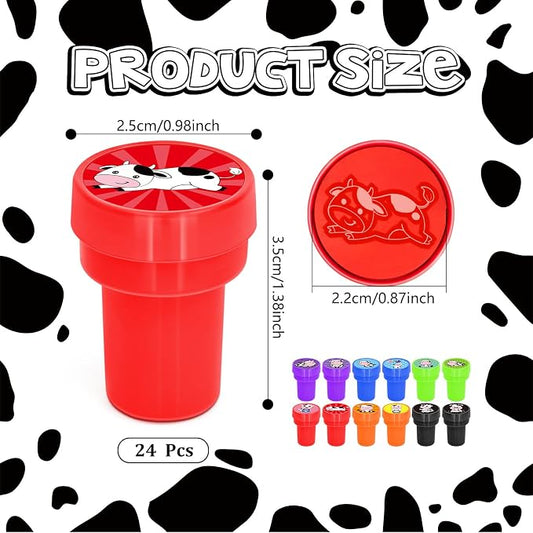 Cinrobiye 24 Pcs Cow Stampers Party Favor Set, Cute Farm Animal Stamps for Kids Birthday Party, Classroom Rewards, Farm Themed Party Supplies, Goody Bag Fillers, Barnyard Animal Toys - Image 2