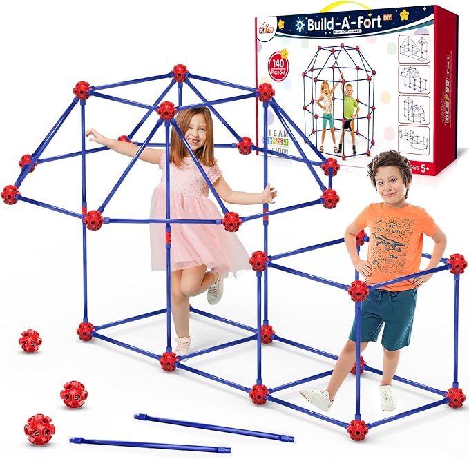 OleFun Fort Building Kit for Kids 4,5,6,7,8+Year Old Boys & Girls, 140 pcs, Creative STEM Building Toys for DIY Castles, Tunnels, Play Tent, Ideal Gift for Aged 5-8 by OleFun