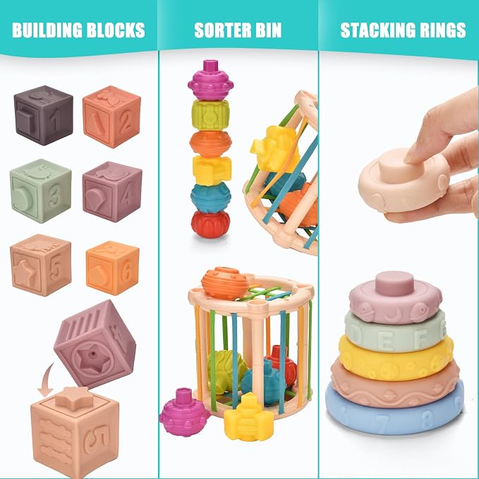 Baby Toys 6 to 12 Months 9 in 1 Montessori Teething Toys Sorting Sensory Educational Learning Gift for Toddlers Aged 1-3 - Image 4