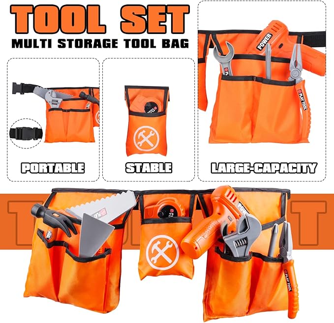 TOY Life Kids Tool Set for Boy Ages 4-6 with Belt, Toddler Tool Set with Drill, Kids Construction Toys, Learning Kit for Home DIY and Woodworking