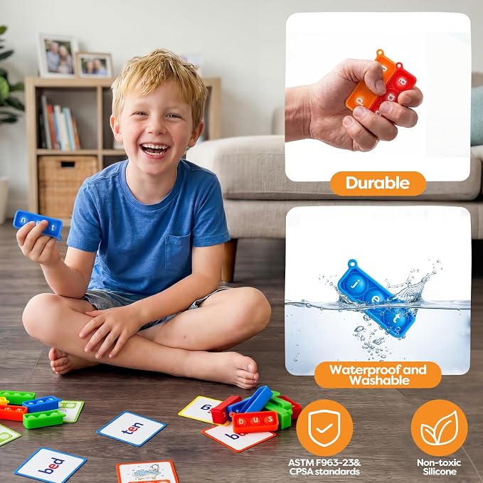 Aizweb CVC Word Games Kindergarten,Phonics Games for Kids Ages 3-8,CVC Flashcards for Preschool Special Education Classroom Supplies,Reading&Spelling Activity Phonics Manipulatives for Kids - Image 6