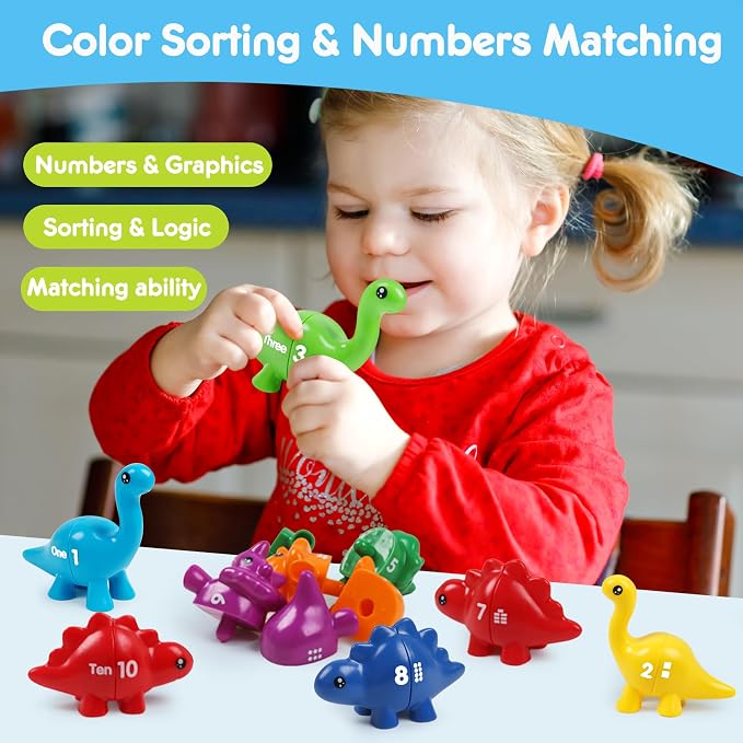 USATDD Numbers Matching Dinosaur Toy 1-10 Counting Sorting Game Double-Sided Dino Fine Motor Toys Number Recognition Learning Toy, Christmas Stocking Stuffers for for Kids Boys Girls - Image 6