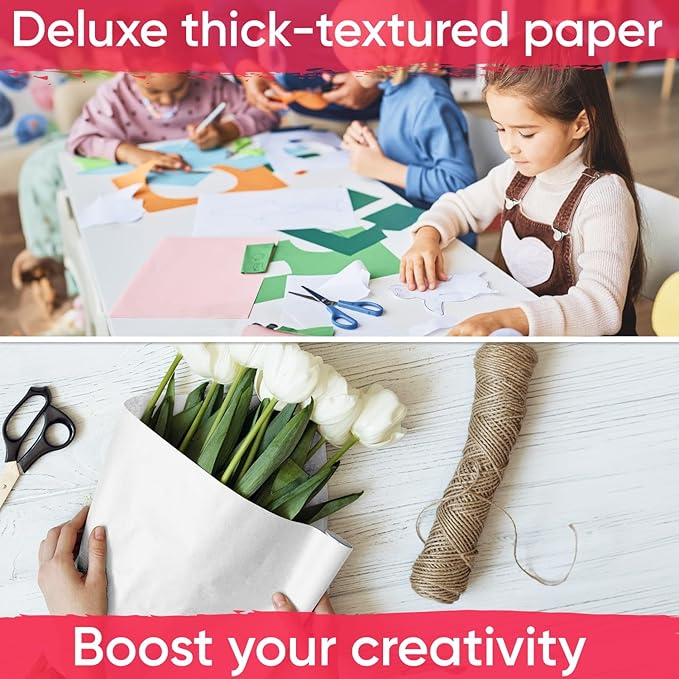 USA Made 48" x 1200" White Kraft Paper Roll, 45 lbs Thickness, American Quality Colored Kraft Paper for School, Bulletin Board - Odorless, Non-Toxic, Safe for Kids