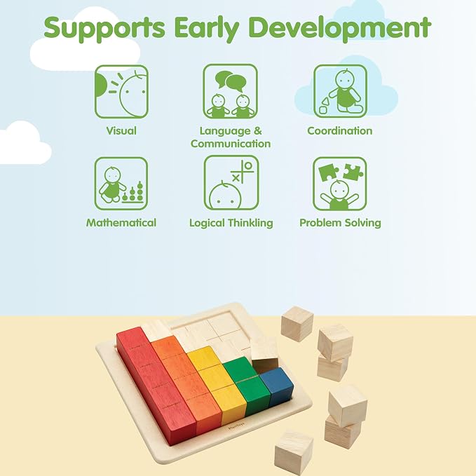 PlanToys® Wooden Colored Building Blocks Montessori Math Kids Learning Toy - Image 4
