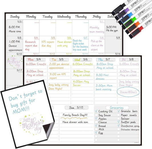 JJPRO Magnetic Dry Erase Monthly Calendar and Weekly Whiteboard for Fridge-Monthly Planner,Weekly Dry Erase Board for Refrigerators,One Bonus Notepad/to Do/Grocery List by JJPRO