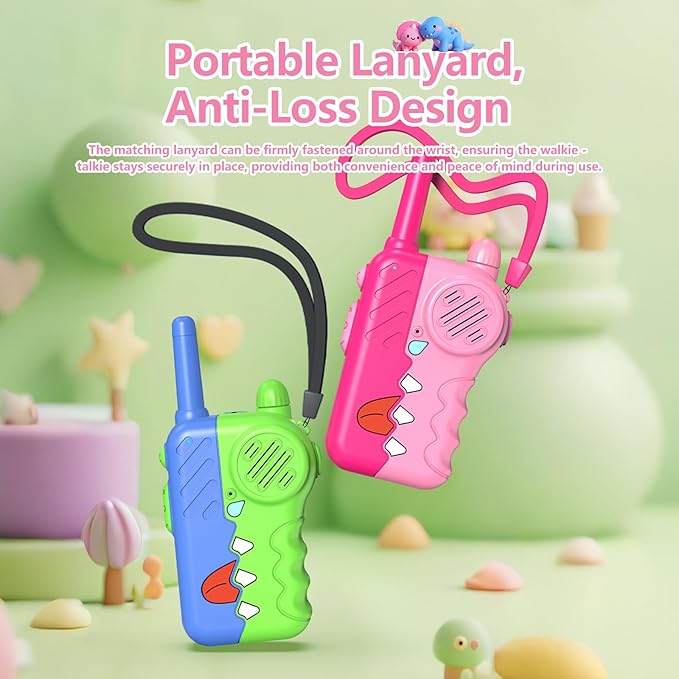 Dinosaur Kids Walkie Talkies Toy 2 Pack - Durable Walkie Talkies for Boys Girls with Volume Knob & Clear Sound, 1000ft Long Range with Flashlight - Birthday Gifts for Ages 3-12 (3 AAA Batteries)