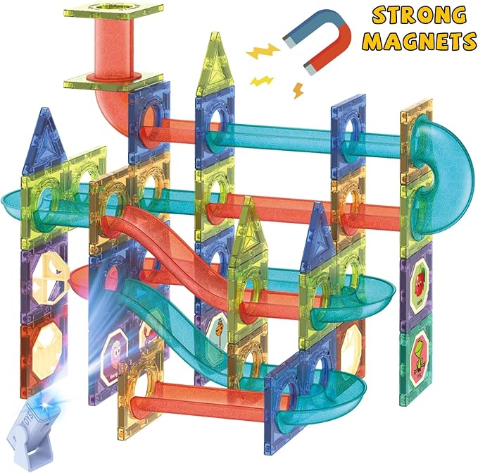 Contixo STEM Building Toys - 110 pcs Marble 3D Magnetic Run Tiles Learning Stacking Educational Building Blocks Set, Creativity Beyond Imagination, Inspirational, Recreational Toy for Kids - Image 3