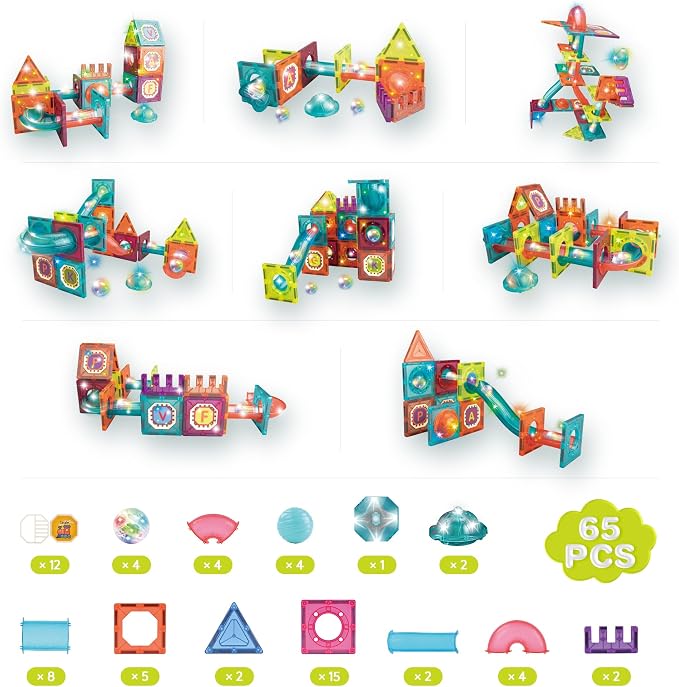 Contixo STEM Building Toys - 65 pcs Marble 3D Magnetic Run Tiles Learning Stacking Educational Building Blocks Set, Creativity Beyond Imagination, Inspirational, Recreational Toy for Kids, Ideal Gifts - Image 4
