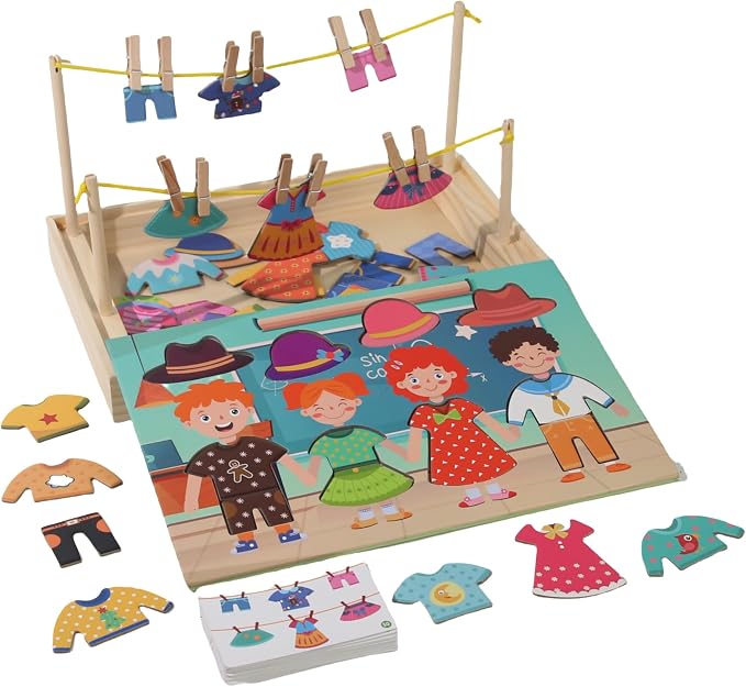 Montessori Practical Life Clothes Hanging Job, Laundry Activity Set with Rope Strings, Clothespins & Dress-Up Air Drying Game Airing Clothes for Toddlers Kids Ages 2-6, Classroom Educational Toy Gift - Image 5