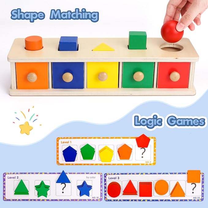 Peacurh Montessori Toys Wooden Color & Shape Sorter Toys for Toddlers, Matching Box Sorting Blocks Manipulatives Preschool Learning Educational Toy for 3 4 Year Old Boy Girl Kid Gifts - Image 4