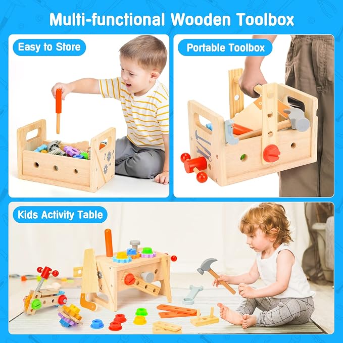 Wooden Tool Set for Kids 2 3 4 5 Year Old, 29Pcs Educational STEM Toys Toddler Montessori Toys for 2 Year Old Construction Preschool Learning Activities Gifts for Boys Girls Age 2-4 1-3 (Pack of 2) - Image 2