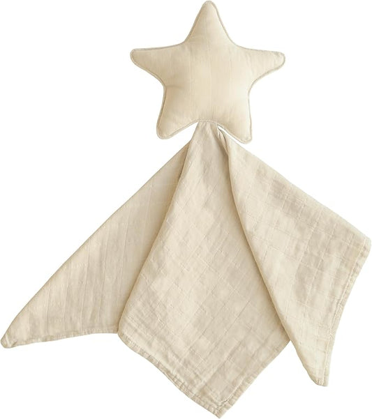mushie Star Security Blanket | Baby Lovey | 100% Organic Muslin Cotton (Fog)
