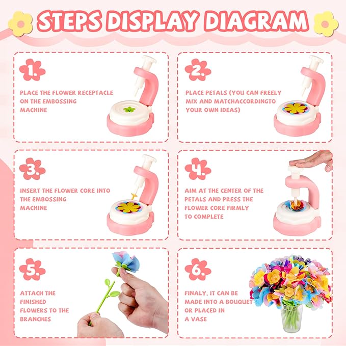 185pcs DIY Fabric Flower Bouquet Craft Kits for Kids Ages 3-12, STEM Educational Arts and Crafts Handmade Flower Making Kit Toy for Toddler Girls 3 4 5 6 7 8 9 10 11 12 Years Birthdays Christmas Gift