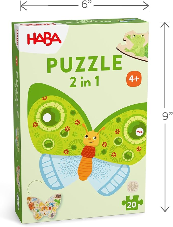 HABA Wooden Puzzle Butterfly - 2 in 1 Reversible Puzzles for Kids Ages 4-6, Durable Educational Toys and Wooden Montessori Toys