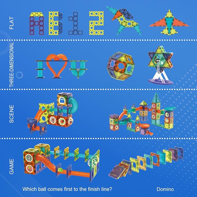 Contixo STEM Building Toys - 110 pcs Marble 3D Magnetic Run Tiles Learning Stacking Educational Building Blocks Set, Creativity Beyond Imagination, Inspirational, Recreational Toy for Kids - Image 5