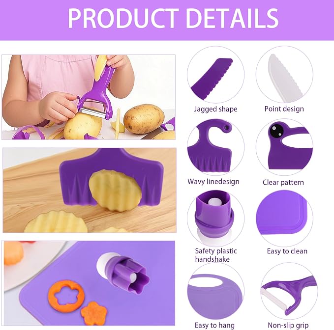 Montessori Kids Knife Set for Real Cooking – Safe Kitchen Tools, Toddler Cooking Toys for Ages 4-10, Birthday Gift for Girls & Boys, Educational Cutting Set - Image 3