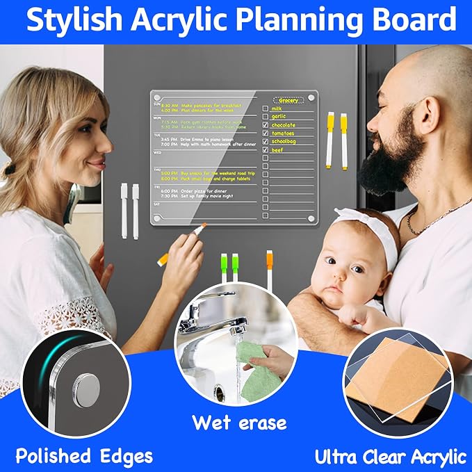 PigPotParty Acrylic Magnetic to Do List/Weekly Fridge Whiteboard, 12x9.5 in - Image 4