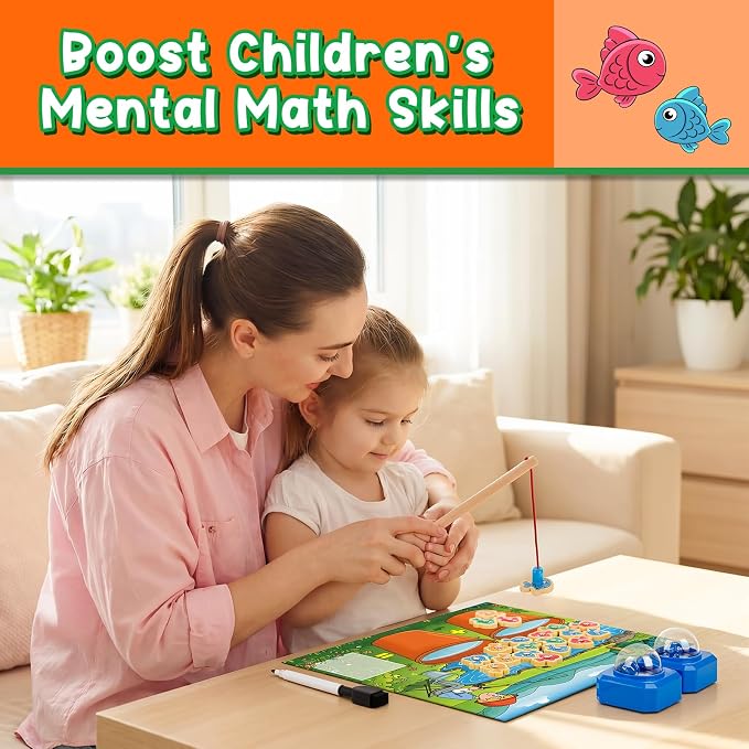 Magnetic Fishing Math Game for Kids 3-5, Montessori Counting Toy with Dice Poppers, Preschool Math Manipulatives Board Game, Addition and Subtraction Dice Game for Homeschool Classroom - Image 7