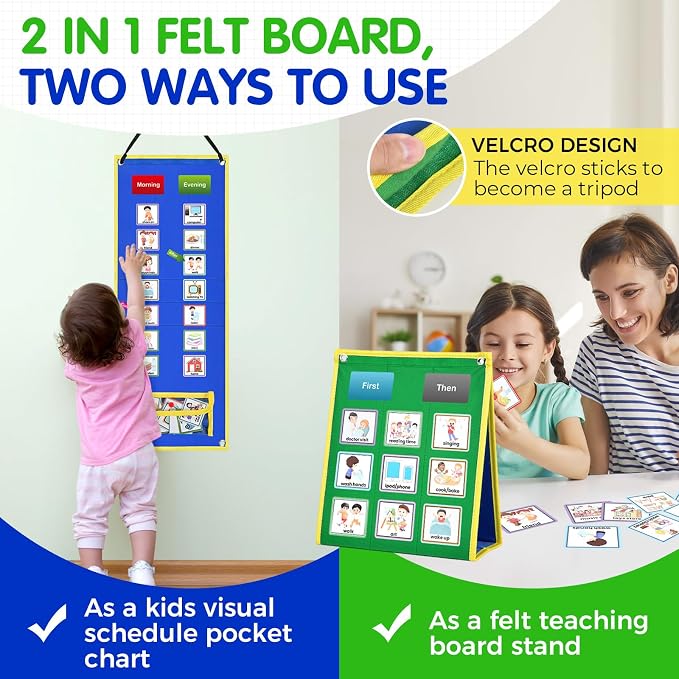 KIKIGOAL Kids Visual Schedule Calendar Chart, Double Side Autism Daily Chore Routine Chart with 113 Cards Autism Learning Materials Kids Visual Behavioral Tool Wall Planner for Home School - Image 7