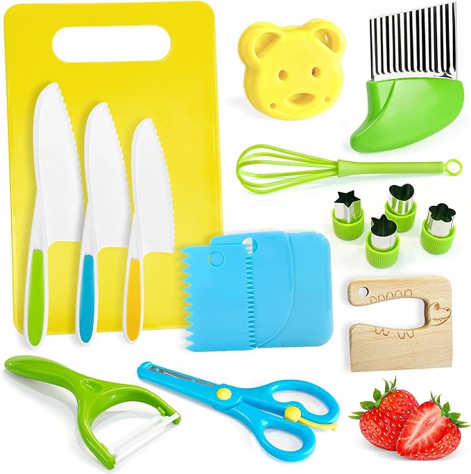 17 Pcs Kids Knife Set for Real Cooking Safe Kitchen Tools for Ages 4+ by Chanking