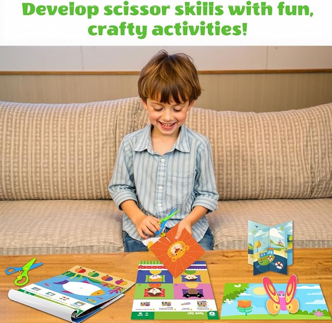 Toddler Scissor Skills Activity Book, Fun Arts and Crafts for Kids 4-6, Preschool Learning Toys Fine Motor Skill Cutting Art kit, 2 Safety Scissors, Birthday Gifts for Girls & Boys Ages 3, 4, 5, 6, 7 - Image 3