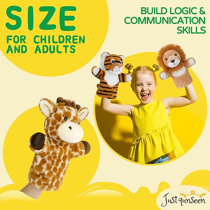 Soft Hand Puppet Large Safari Animal for Story Time Teaching Educational Toy Adult Hands Fit Washable Stuffed Long Neck Giraffe