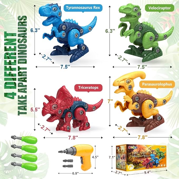 BAODLON Dinosaur Toys for 3 4 5 6 7 Year Old Boy, Take Apart Dinosaur Toys for Kid 3-5 5-7 Building Toy with Electric Drill, Learning Educational STEM Construction Toy Christmas Birthday Gift Boy Girl - Image 3