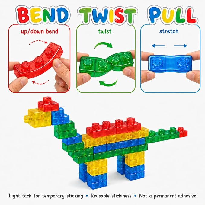 UNIQUE KIDS Flexible Jelly Building Blocks for Kids Ages 3+ – 56 PCS Jumbo Stackable Blocks, Chunky Bend Twist Stretch Blocks, Open-Ended Sensory Learning Toy Gift - Image 2
