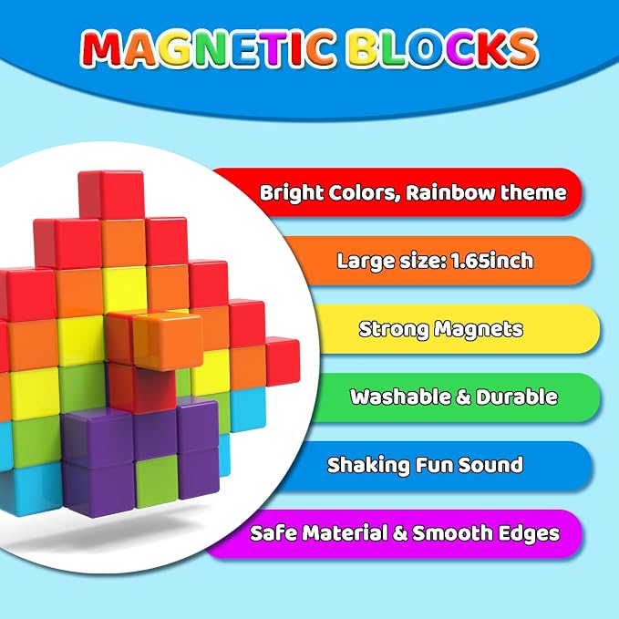 Magnetic Building Blocks, 1.65 inch Large Stacking Cubes for Toddlers - Image 5