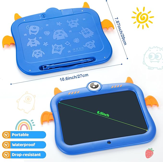 LCD Writing Tablet for Kids, 8.5 inch Doodle Board Drawing Pad, Little Monster Toys for Kids, Travel Toys for 3 4 5 6 7 8 Year Old Boys Girls Birthday Christmas Gifts (Blue)