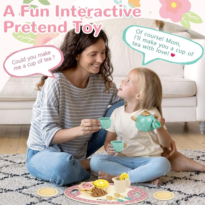 Wooden Tea Set for Little Girls Play Food Pretend Play for 3 4 5 Years Old - Image 5