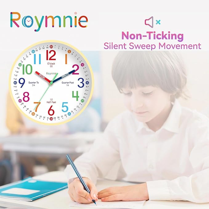 Roymnie Wall Clock 8" for Kids Learning Battery Operated Teaching Silent - Image 4