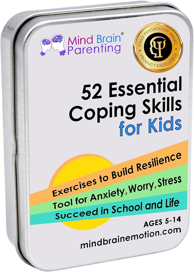Mind Brain Emotion 52 Essential Coping Skills for Kids + Free Online Learning Library: CBT Calm Down Cards for Anxiety, Anger & Big Feelings - Emotional Regulation SEL Therapy Game, Ages 5-14 by MindBrainEmotion