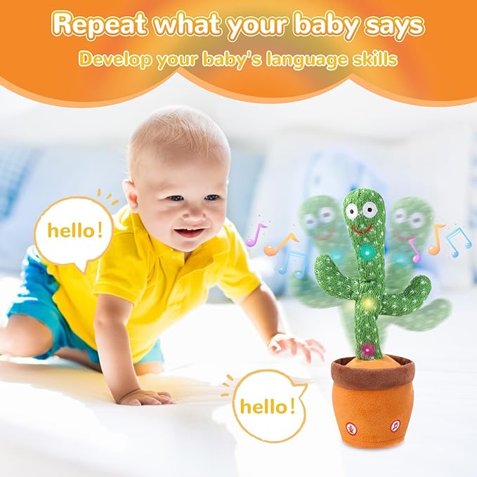Dancing Talking Cactus Baby Toy, Singing Mimicking Repeating Plush – Educational Interactive Toddler Toy, Repeat What You Say, Tummy Time Toys for Infant Boys Girls 1 Year Old