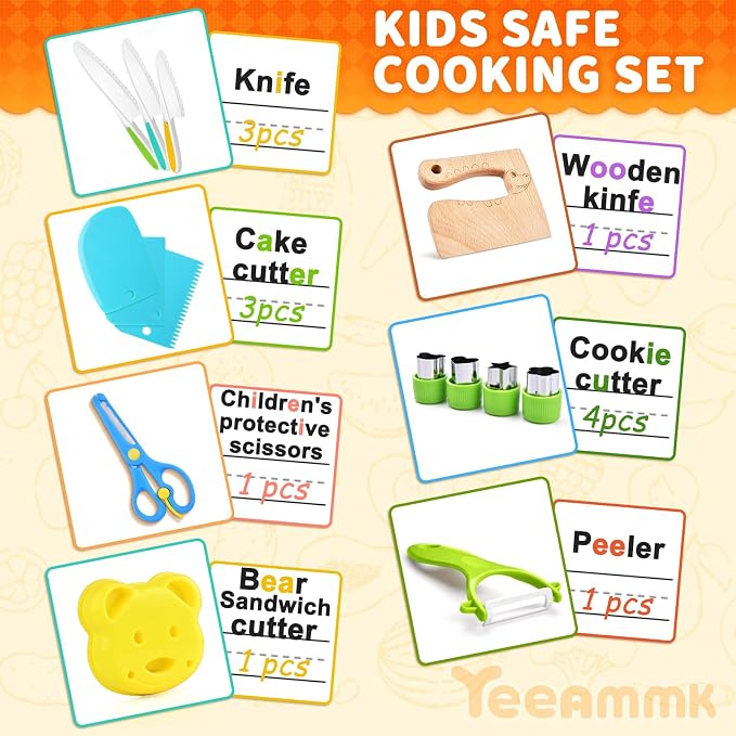 17PCS Montessori Toys Real Cooking Set for Kids Ages 3-6 - Kitchen Toys for Toddlers with Safe Knives, Cutting Board & Utensils - Learning Educational Pretend Play - Image 2