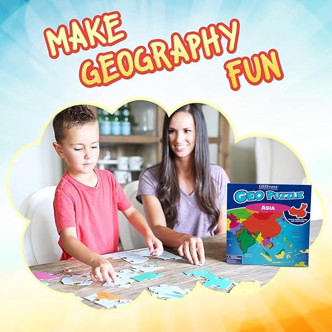 GeoPuzzle Asia Jigsaw Puzzles, 50 Pc Map Puzzle for Kids Ages 6 and Up - Image 2