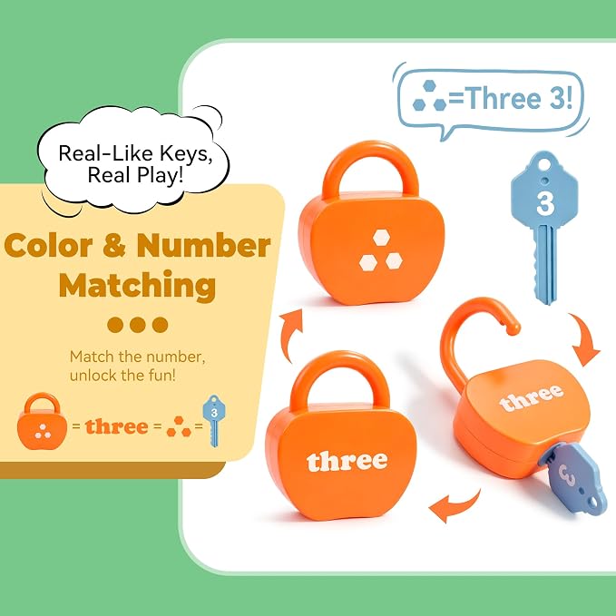 GEERAY Toddler Lock and Key Set, 10PCS Montessori Educational Toy, Numbers Matching & Counting Fine Motor Learning Lock Toys for Ages 3+, Preschool & Kindergarten Classroom Must Haves, Birthday Gifts - Image 3