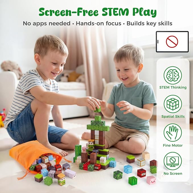 3 otters 150PCS Magnetic Blocks, with a Storage Bag, Forest Explorer - Image 5